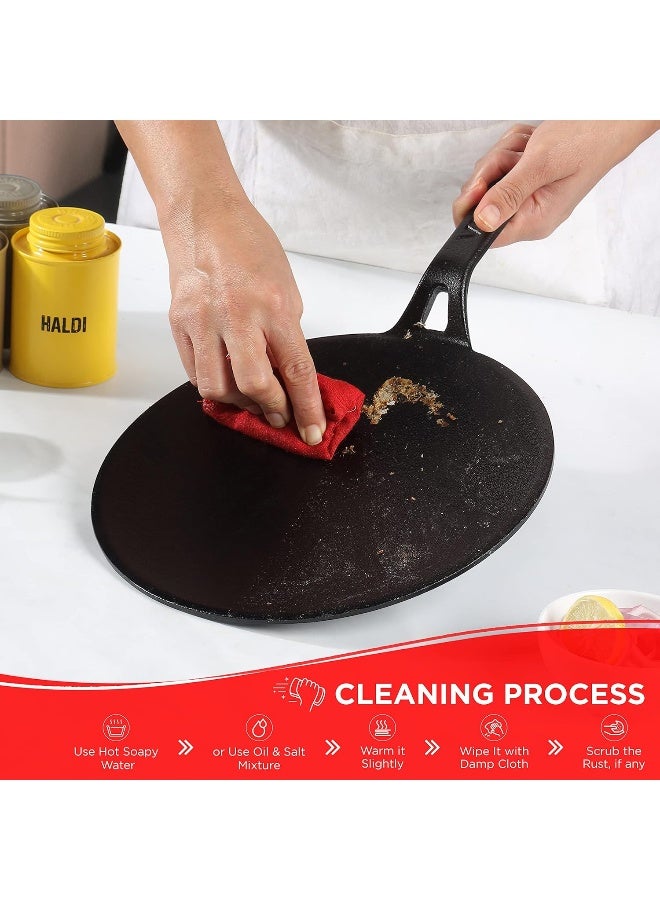 Vinod Legacy Pre-Seasoned Cast Iron Dosa Tawa - 28 cm, Induction Friendly, Black - Image 4