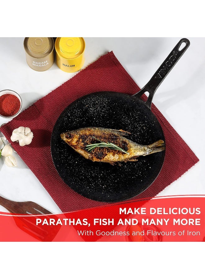 Vinod Legacy Pre-Seasoned Cast Iron Dosa Tawa - 28 cm, Induction Friendly, Black - Image 3