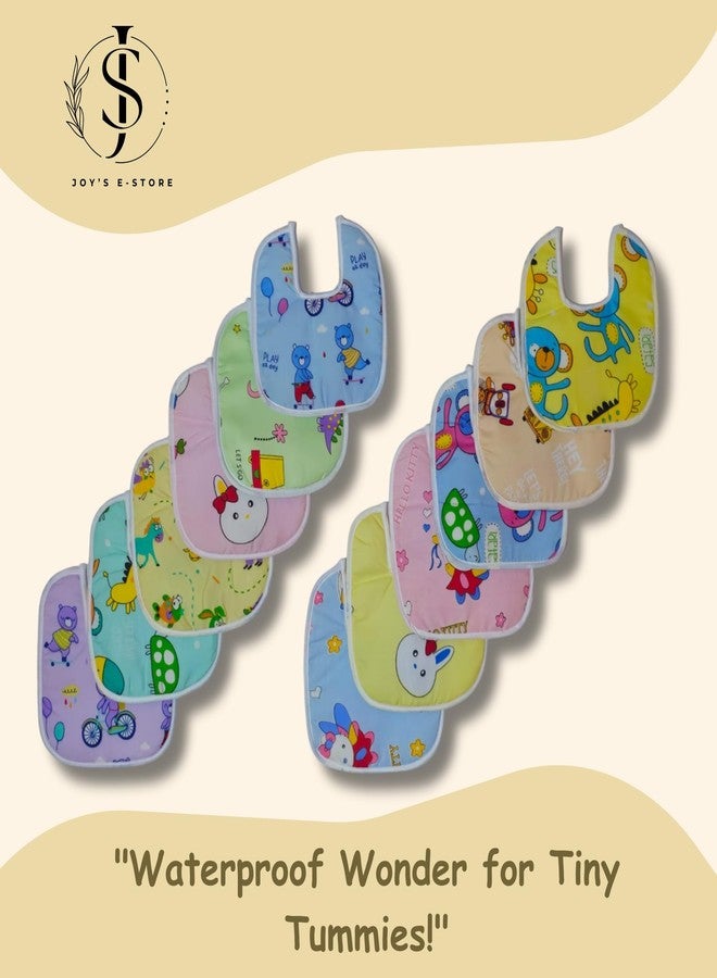 JOY'S E-STORE Assorted Baby Bibs for 0-24 Months | Set of 12 Soft Cotton Waterproof Feeding Bibs for Newborns, Infants & Toddlers | Reusable, Washable & Absorbent - 603 Combo P12 - Image 2