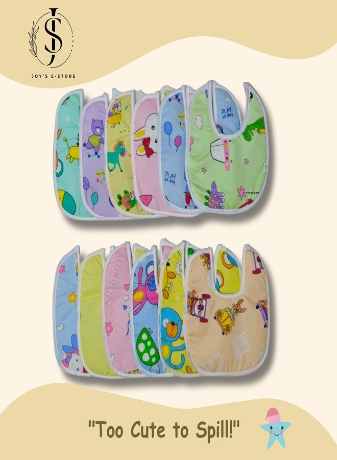 JOY'S E-STORE Assorted Baby Bibs for 0-24 Months | Set of 12 Soft Cotton Waterproof Feeding Bibs for Newborns, Infants & Toddlers | Reusable, Washable & Absorbent - 603 Combo P12 - Image 3