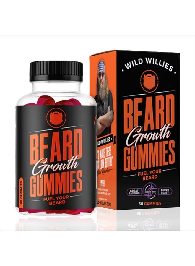 Wild Willies مكمل حبوب نمو اللحية - لحية أكثر كثافة وامتلاء، مص formulated مع مركب بايوستول و 19 عنصر غذائي و فيتامينات للعناية بالشعر - 60 حبة، بنكهة توت العليق - Image 1