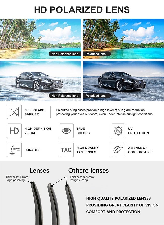 AZorb Sunglasses Men Women Classic Design Polarized Sun Glassess for Mens Womens UV400 Protection Men's Sunglasses High Quality Metal Hinges Sunglass for Travel Driving Daily Shades Black  - Image 5