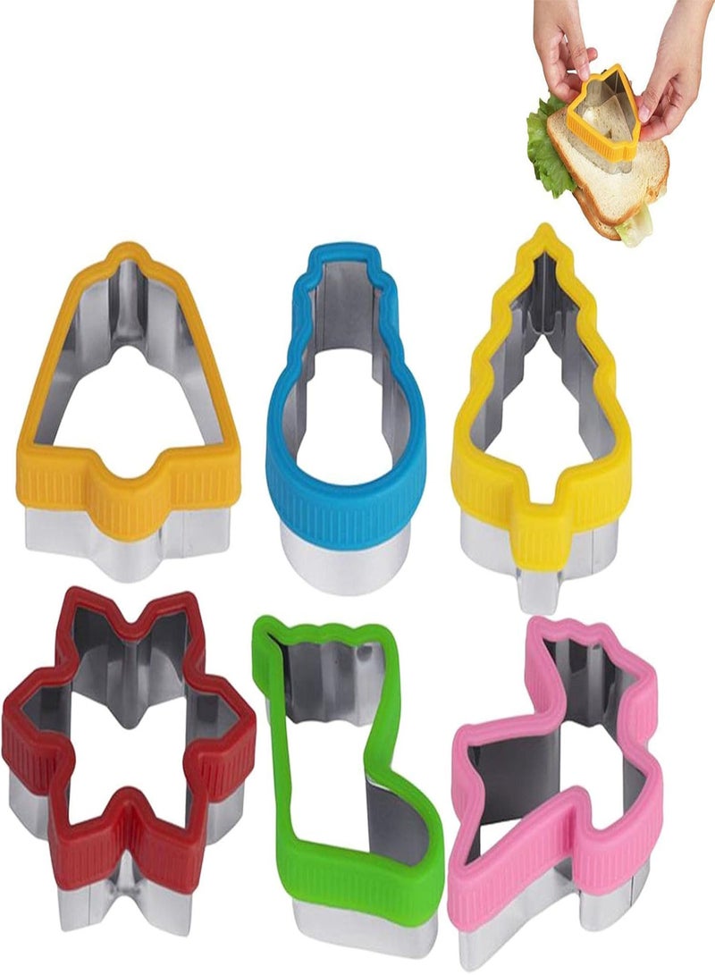 GGOOT Christmas Cookie Cutter Set, Holiday Cookies Molds with Snowman, Christmas Tree, Snowflake, Bell, Elk, Sock, Stainless Steel Biscuit Cutters for Home Parties 6 PCS - Image 1