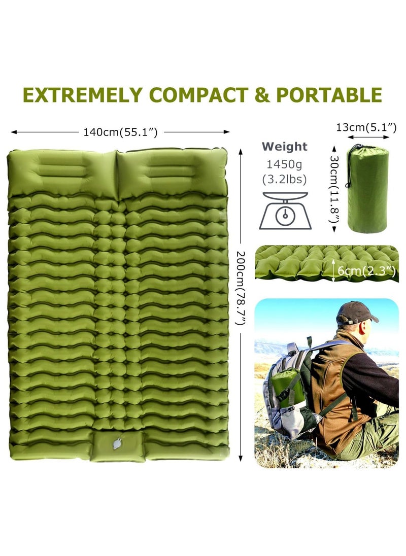 Ultralight Camping Mattress 2 Person with Pillow Built-in Foot Pump Inflatable Portable Double Sleeping Pads for Backpacking Waterproof Sleeping Mat, Air Mattress for Hiking Traveling (Green) - pzsku/Z964B8A771BD929420617Z/45/_/1706866989/91ae3eeb-5bff-4de8-8273-d87afe2d74cc