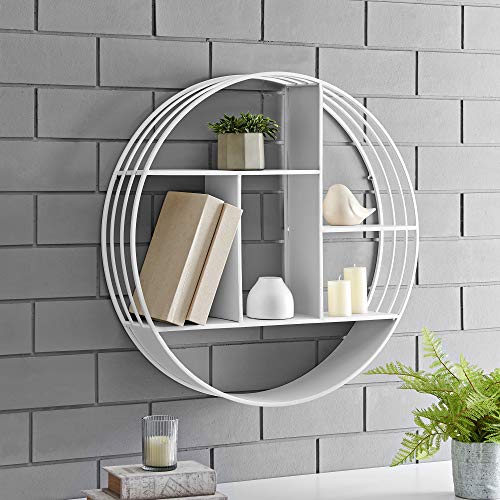 FirsTime FirsTime  Co White Brody Wall Shelf Round 3 Tier Wall Mounted Floating Shelf for Bathroom Bedroom Living Room Decor Metal Industrial 275 inches 
