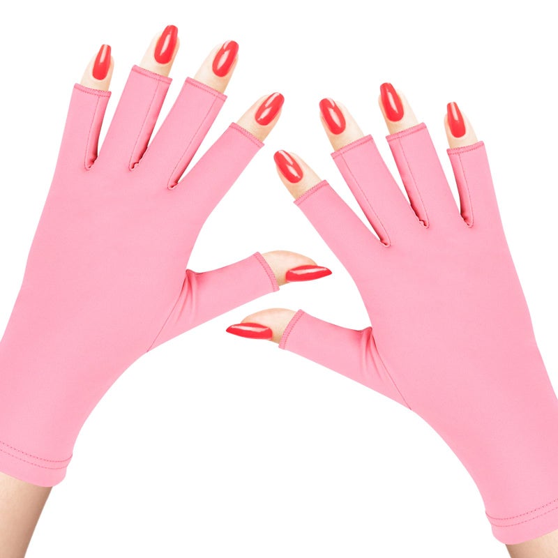 SUBAY UV Gloves for Gel Nails Fingerless Gloves with UPF 50 Protection for Manicures Nail Art Professional Protective Shield Glove Protect Hands from UV Light Harm Pink