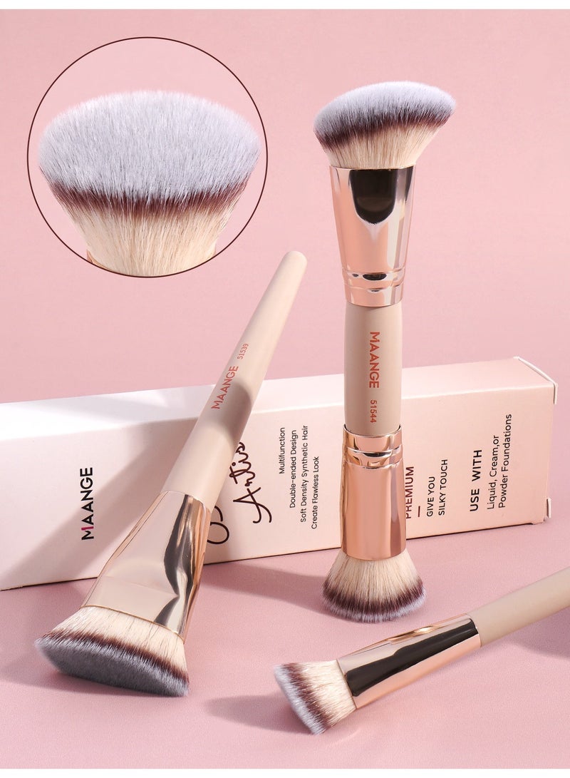 MAANGE 3Pcs Foundation Makeup Brush Set, Eye Concealer Brush & Foundation Brush, Double-ended Contour Brush, for Powder Concealer Blending Blush Face Makeup Tools,Pink - Image 3