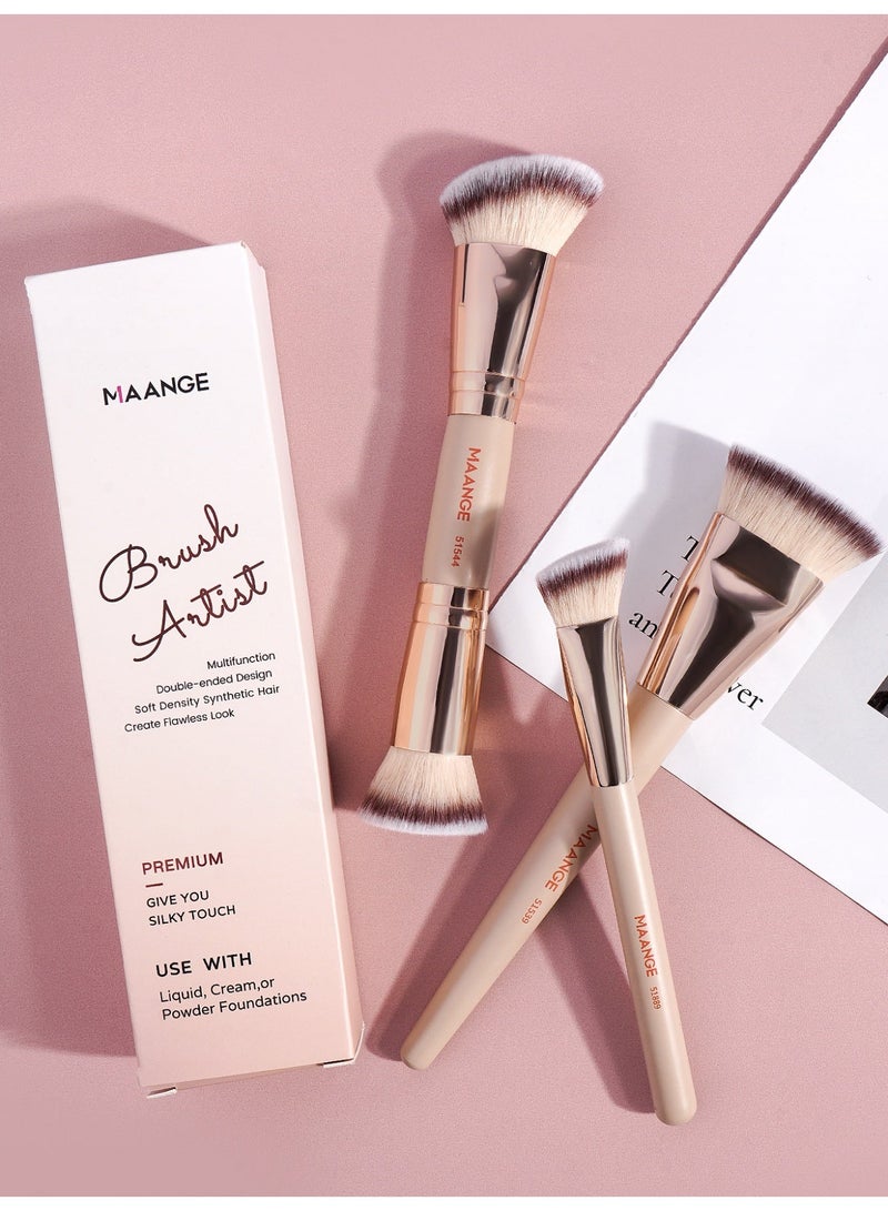 MAANGE 3Pcs Foundation Makeup Brush Set, Eye Concealer Brush & Foundation Brush, Double-ended Contour Brush, for Powder Concealer Blending Blush Face Makeup Tools,Pink - Image 2
