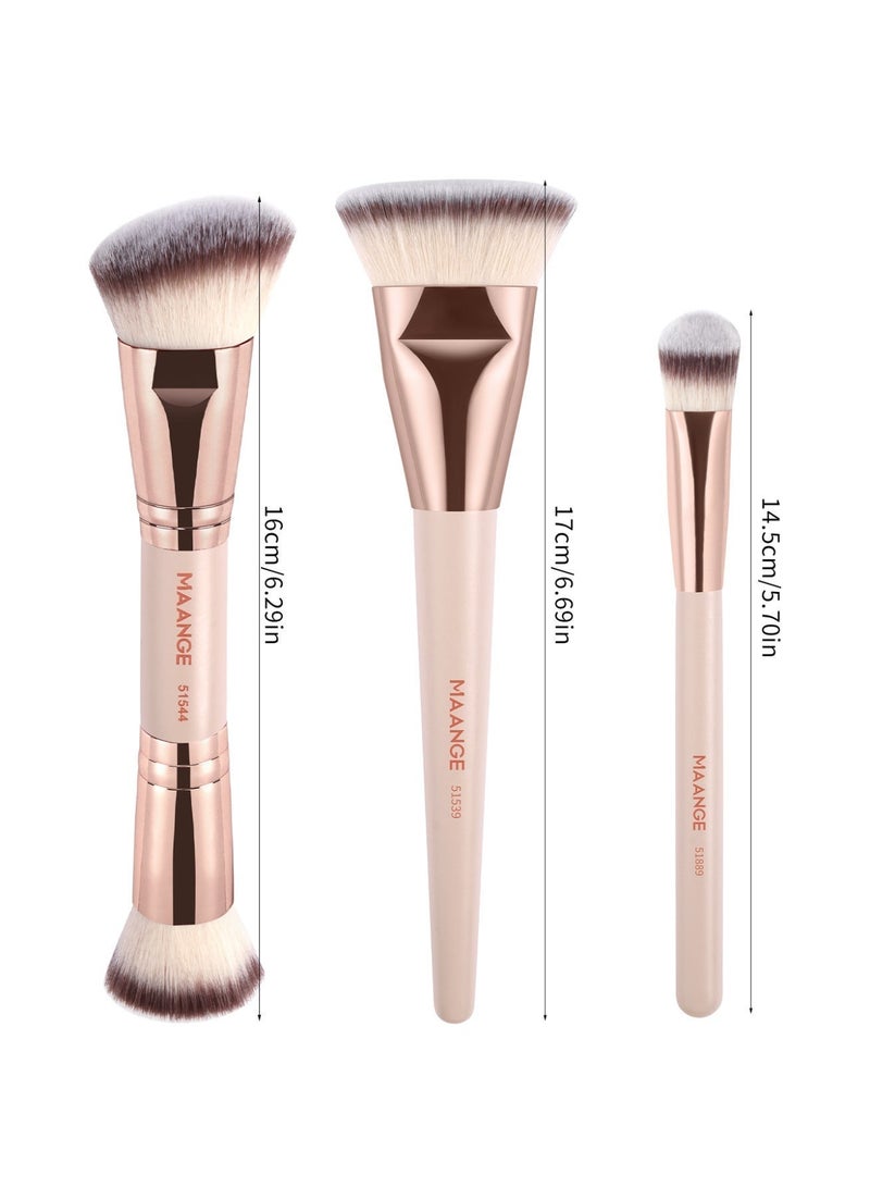 MAANGE 3Pcs Foundation Makeup Brush Set, Eye Concealer Brush & Foundation Brush, Double-ended Contour Brush, for Powder Concealer Blending Blush Face Makeup Tools,Pink - Image 4