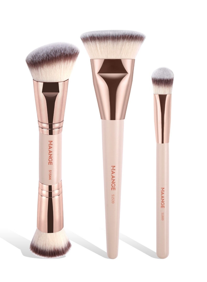 MAANGE 3Pcs Foundation Makeup Brush Set, Eye Concealer Brush & Foundation Brush, Double-ended Contour Brush, for Powder Concealer Blending Blush Face Makeup Tools,Pink - Image 1