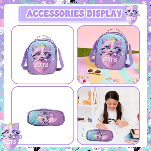 Meetbelify Cute Cat Girls Rolling Backpack with Wheels Kids Luggage for Elementary Students Trolley Trip Carry On Bag for Girls Ages 6-8 - Image 5