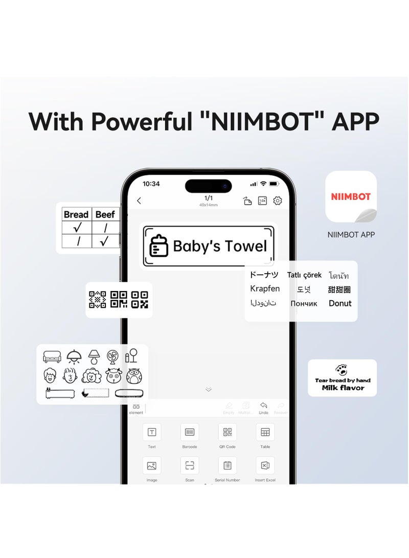 نيمبوت طابعة ملصقات بلوتوث لاسلكية B1 مع لفة واحدة من ملصقات بيضاء بحجم 50*30 مم وكابل USB، طابعة ملصقات حرارية محمولة بدون حبر، مثالية للسوبرماركت، المتاجر وبيئات الطباعة المنزلية للباركود. - Image 4