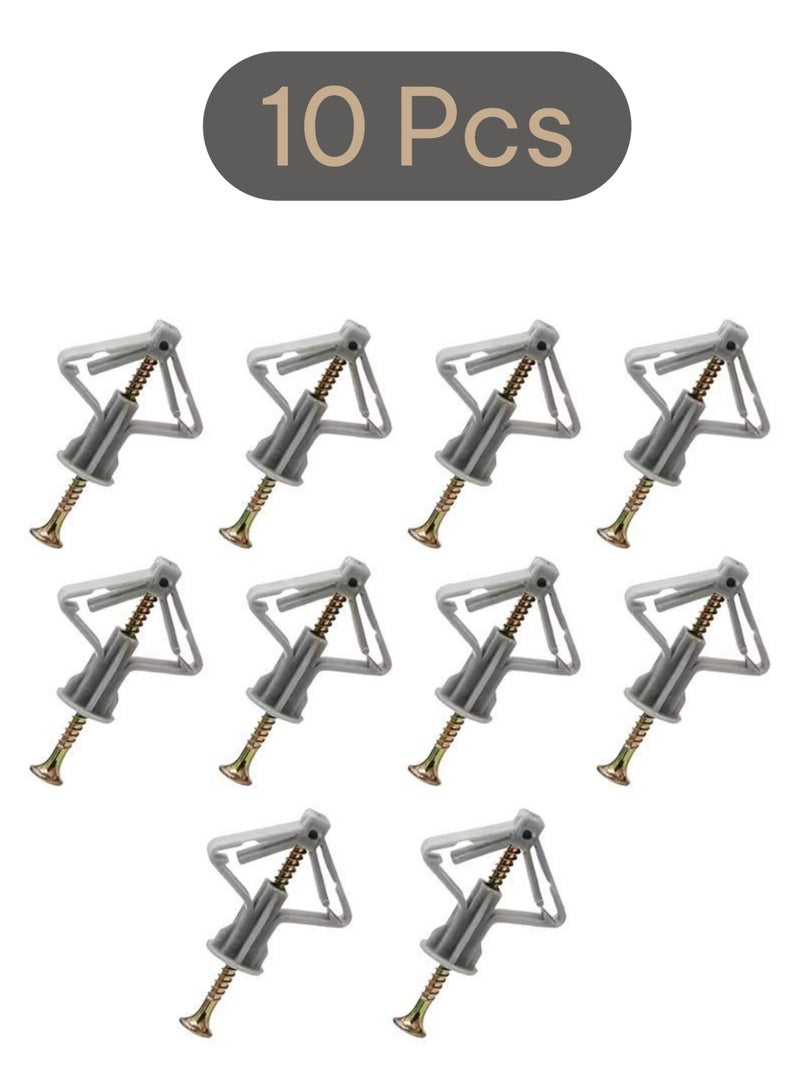 10 قطع مثبت حائط مراسي البلاستيكي للجبس مع 10 مسامير (( فيشر الجبس بورد )) مثبت الفراشة تستخدم هذه الادة في مشاريع التحسينات المنزلية اليدويه لتثبيت المسامير و الباراغي على الجدران المصنوعه من ألواح الجبس بورد عندما لا يكون خلف ألوح قائم خشبي او معدني سهل الاستخدام لأعمال اليدوية سواء في التعليق السقفي مثل الثريات و المصابيح الصغيره و حوامل الستائر السقفية او التعليق الحائطي الجداري مثل الوحات و المريا او الرفوف آلية عمله للتثبيت اولا عمل حفره بالجبس مسبقا بحجم المثبت استخدم ريشة دريل مقاس 8 مل ثم ادخال المثبت في الثقب يدويا او استخدام مطرقه خفيفة و صغيره حتي يصبح متساويا مع سطح الجبس و أخير يتم ربط البرغي بعدها يتمدد المثبت و ينفتح خلف الوح الجبشي بشكل فراشة ليثبت نفسة بإحكام علي الجبس - Image 1