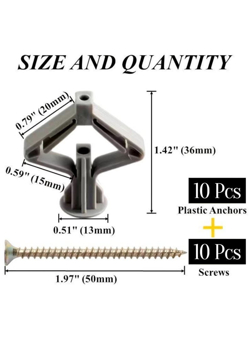 10 قطع مثبت حائط مراسي البلاستيكي للجبس مع 10 مسامير (( فيشر الجبس بورد )) مثبت الفراشة تستخدم هذه الادة في مشاريع التحسينات المنزلية اليدويه لتثبيت المسامير و الباراغي على الجدران المصنوعه من ألواح الجبس بورد عندما لا يكون خلف ألوح قائم خشبي او معدني سهل الاستخدام لأعمال اليدوية سواء في التعليق السقفي مثل الثريات و المصابيح الصغيره و حوامل الستائر السقفية او التعليق الحائطي الجداري مثل الوحات و المريا او الرفوف آلية عمله للتثبيت اولا عمل حفره بالجبس مسبقا بحجم المثبت استخدم ريشة دريل مقاس 8 مل ثم ادخال المثبت في الثقب يدويا او استخدام مطرقه خفيفة و صغيره حتي يصبح متساويا مع سطح الجبس و أخير يتم ربط البرغي بعدها يتمدد المثبت و ينفتح خلف الوح الجبشي بشكل فراشة ليثبت نفسة بإحكام علي الجبس - Image 2