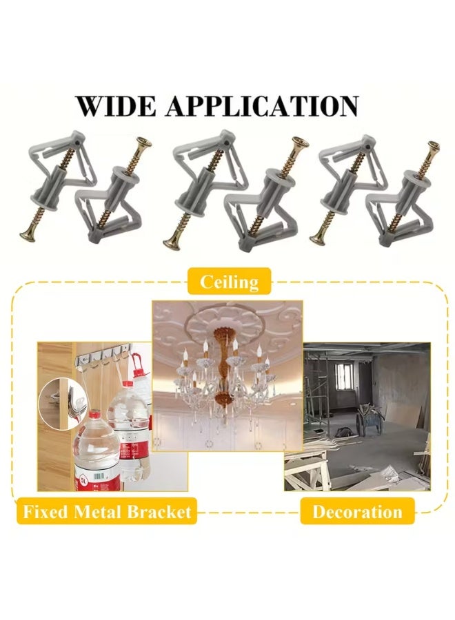 10 قطع مثبت حائط مراسي البلاستيكي للجبس مع 10 مسامير (( فيشر الجبس بورد )) مثبت الفراشة تستخدم هذه الادة في مشاريع التحسينات المنزلية اليدويه لتثبيت المسامير و الباراغي على الجدران المصنوعه من ألواح الجبس بورد عندما لا يكون خلف ألوح قائم خشبي او معدني سهل الاستخدام لأعمال اليدوية سواء في التعليق السقفي مثل الثريات و المصابيح الصغيره و حوامل الستائر السقفية او التعليق الحائطي الجداري مثل الوحات و المريا او الرفوف آلية عمله للتثبيت اولا عمل حفره بالجبس مسبقا بحجم المثبت استخدم ريشة دريل مقاس 8 مل ثم ادخال المثبت في الثقب يدويا او استخدام مطرقه خفيفة و صغيره حتي يصبح متساويا مع سطح الجبس و أخير يتم ربط البرغي بعدها يتمدد المثبت و ينفتح خلف الوح الجبشي بشكل فراشة ليثبت نفسة بإحكام علي الجبس - Image 5