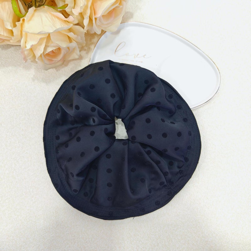 Generic Korean style double-layer skirt plaid hairpin hair ring heavy-duty hand-made design oversized headwear tied ponytail large intestine ring rubber band Black polka dot large skirt hair tie