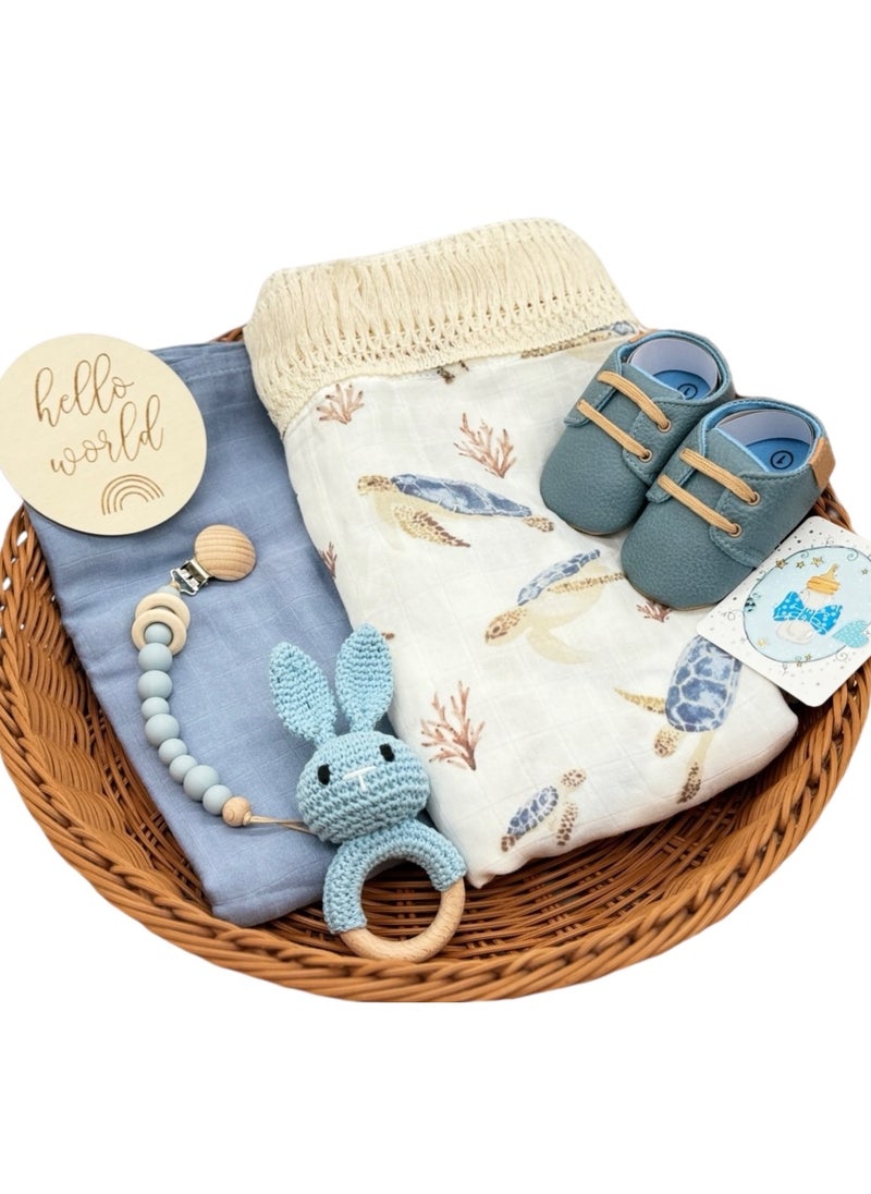 Generic Baby Swaddle Wrap Gift Set, 8 Pieces Newborn Essentials, Baby Swaddle Blanket (Blue)  - Image 1