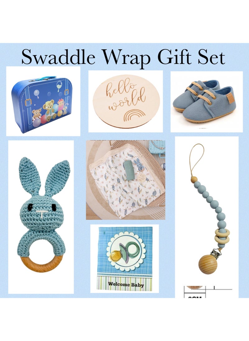 Generic Baby Swaddle Wrap Gift Set, 8 Pieces Newborn Essentials, Baby Swaddle Blanket (Blue)  - Image 2