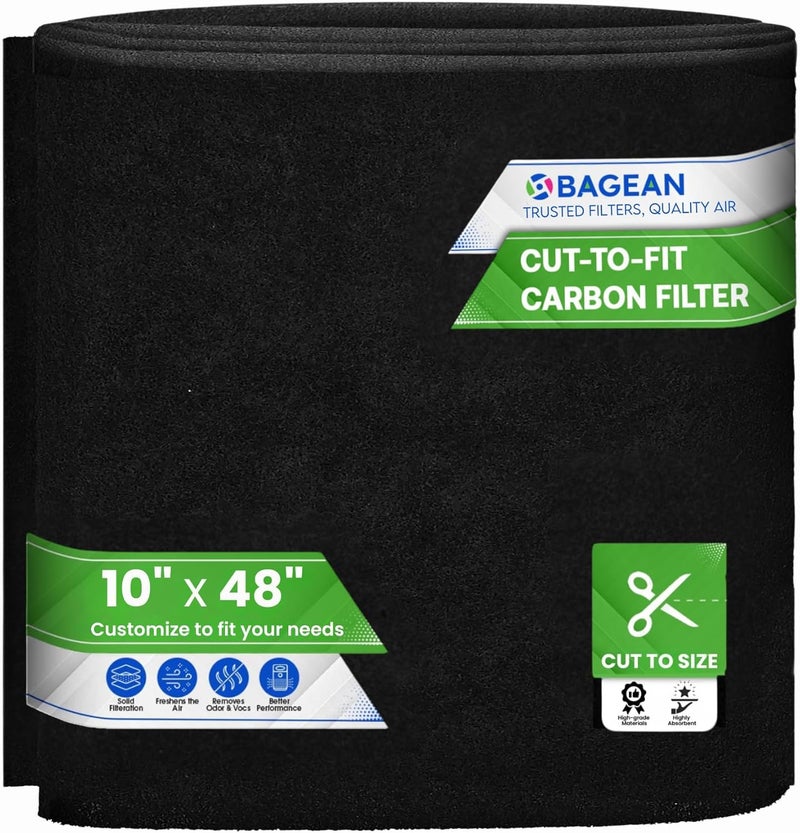 Bagean Cut to Fit Activated Carbon Filter Sheet 10” x 48” - Activated Carbon Air Filter for Air Purifiers Window AC Air Vent And More - Charcoal Filters Remove Odors & Freshens the Air (1-Pack) - Image 1