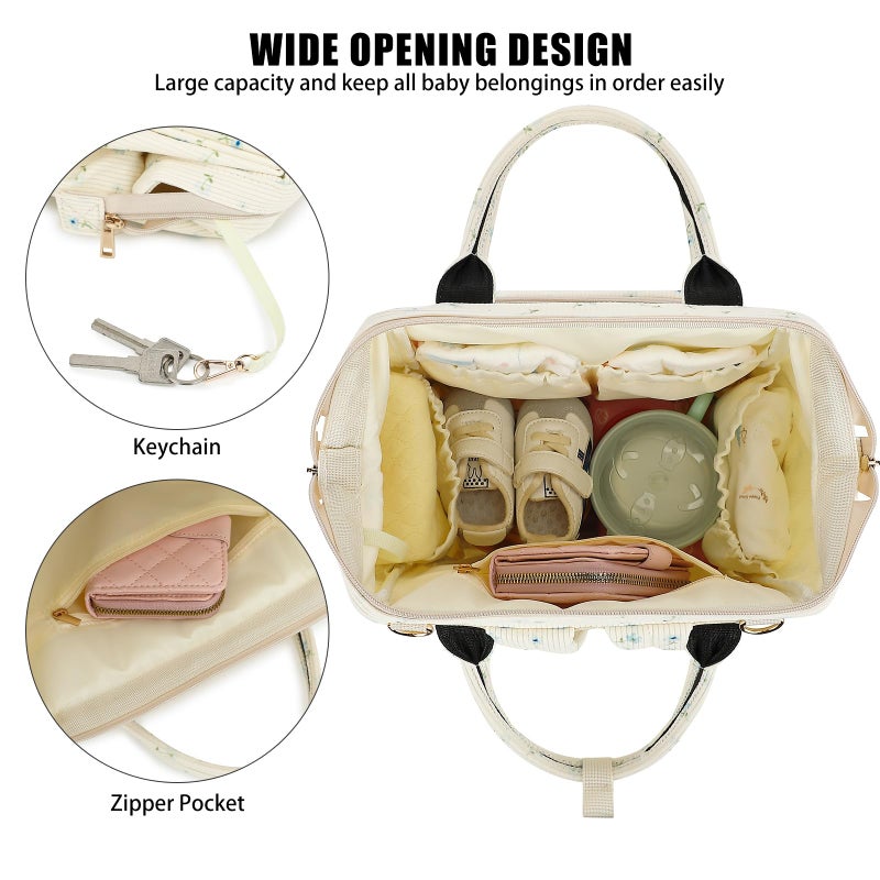 Dezcrab Baby Diaper Bag Backpack for Mom, Large Capacity Travel Nappy Bag for Boys & Girls with Stroller Straps (Corduroy Flowers Blue) - Image 5