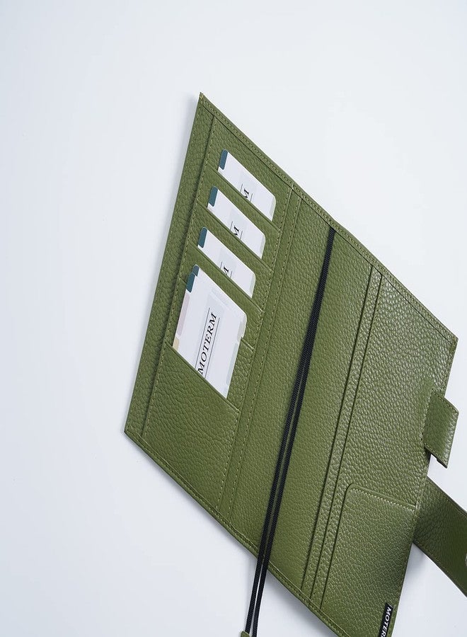 Moterm Leather Cover for A6 Notebooks - Fits Hobonichi Original, Stalogy and Midori MD Planners, with Pen Loop, Card Slots and Back Pocket (Pebbled-Olive, A6+) - Image 3