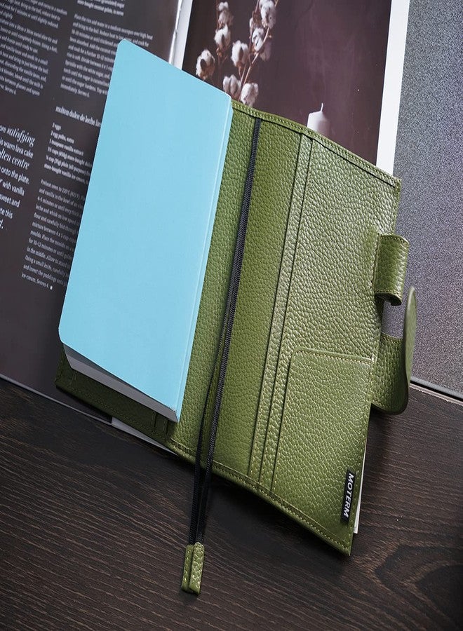 Moterm Leather Cover for A6 Notebooks - Fits Hobonichi Original, Stalogy and Midori MD Planners, with Pen Loop, Card Slots and Back Pocket (Pebbled-Olive, A6+) - Image 4