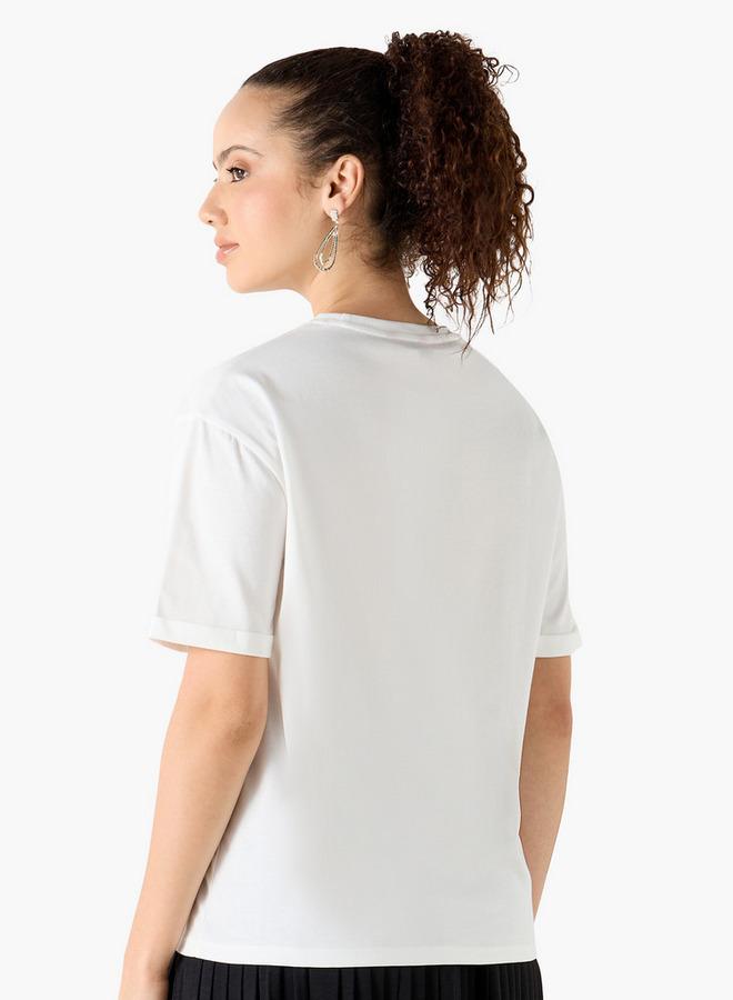 2Xtremz Applique Detail Round Neck T-shirt with Short Sleeves - Image 3