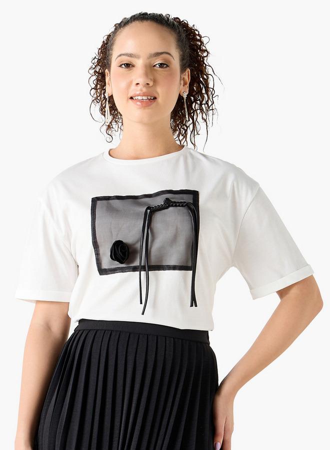 2Xtremz Applique Detail Round Neck T-shirt with Short Sleeves - Image 1