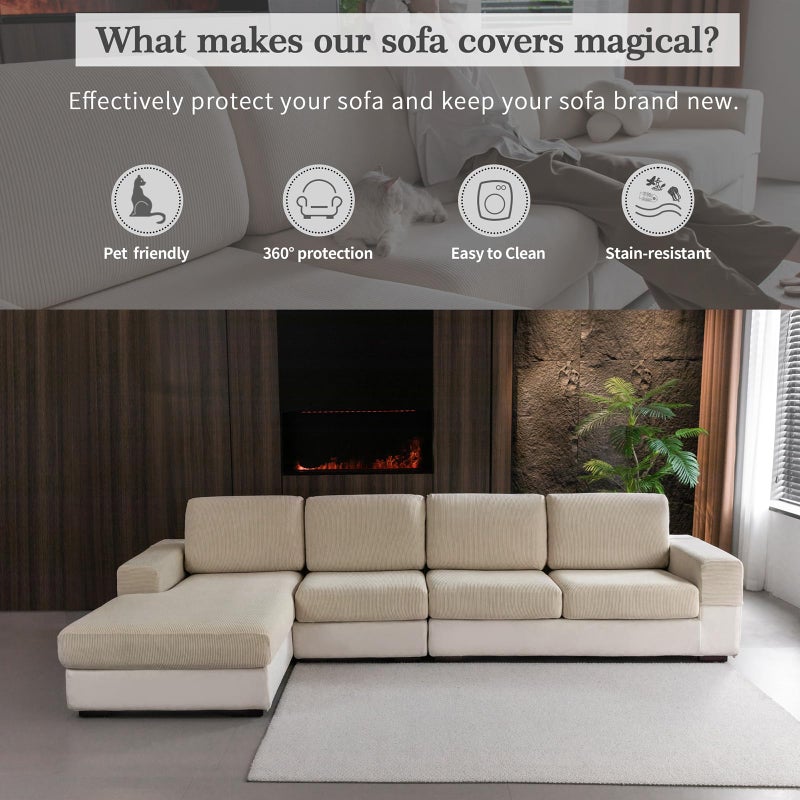 Ohsio Sectional Couch Covers  Wear Resistant Stretch Sofa Covers Washable Soft Couch Cushion Covers Anti Slip Furniture Protector Sofa Slipcovers For Pets (1 Piece Loveseat Cover  Light Brown) - Image 4