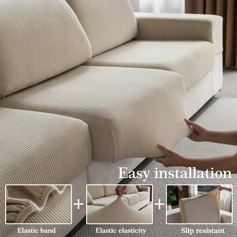 Ohsio Sectional Couch Covers  Wear Resistant Stretch Sofa Covers Washable Soft Couch Cushion Covers Anti Slip Furniture Protector Sofa Slipcovers For Pets (1 Piece Loveseat Cover  Light Brown) - Image 5