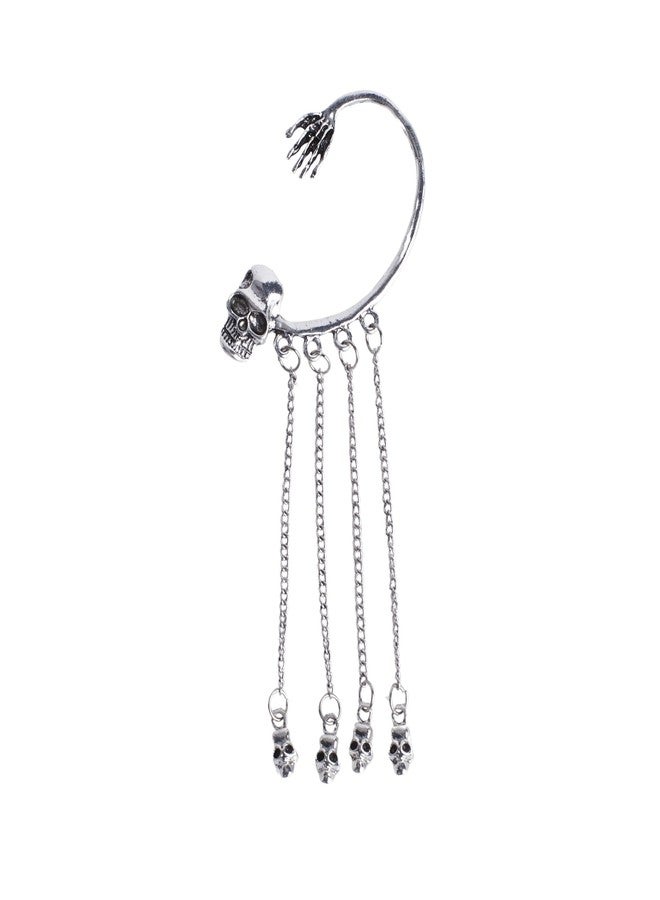 SECRET STASH Anti-Tarnish 1 Side Bone-Chic Skull Earrings | Gifts for Women And Girls | Stylish Adjustable Earring Set | Women's Jewellery | Woman Fashion Accessories | Gift for Diwali, Christmas, Marriage, Birthday - Image 1