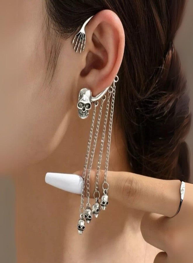 SECRET STASH Anti-Tarnish 1 Side Bone-Chic Skull Earrings | Gifts for Women And Girls | Stylish Adjustable Earring Set | Women's Jewellery | Woman Fashion Accessories | Gift for Diwali, Christmas, Marriage, Birthday - Image 3