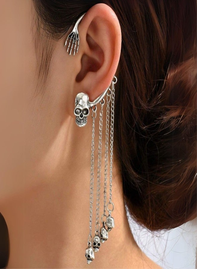 SECRET STASH Anti-Tarnish 1 Side Bone-Chic Skull Earrings | Gifts for Women And Girls | Stylish Adjustable Earring Set | Women's Jewellery | Woman Fashion Accessories | Gift for Diwali, Christmas, Marriage, Birthday - Image 2