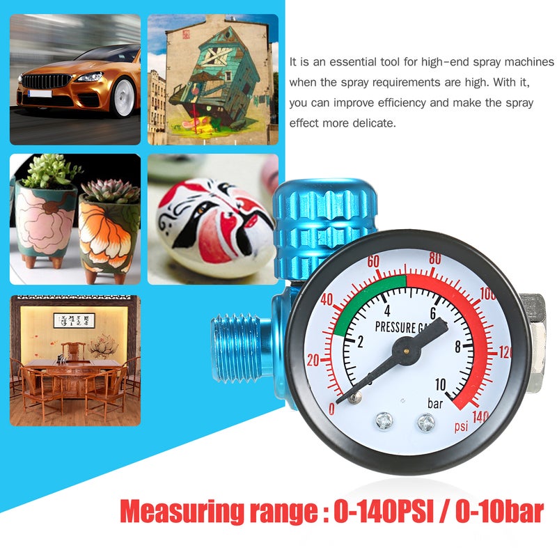 1/4 Inch 140PSI Mini Air Regulator Auto Pressure Regulator Valve Tool Tail Pressure Gauge with Nozzle For Spray Tool - Image 2