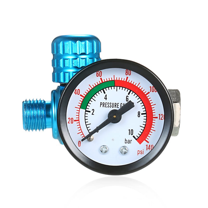 1/4 Inch 140PSI Mini Air Regulator Auto Pressure Regulator Valve Tool Tail Pressure Gauge with Nozzle For Spray Tool - Image 1
