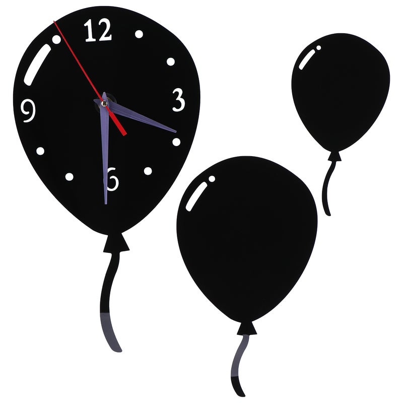 2pcs Balloon Shape Fashion Clock Adhesive Mirror Wall Clock Hanging Clock for Office Home Living Room Without Battery (Black) - Image 2