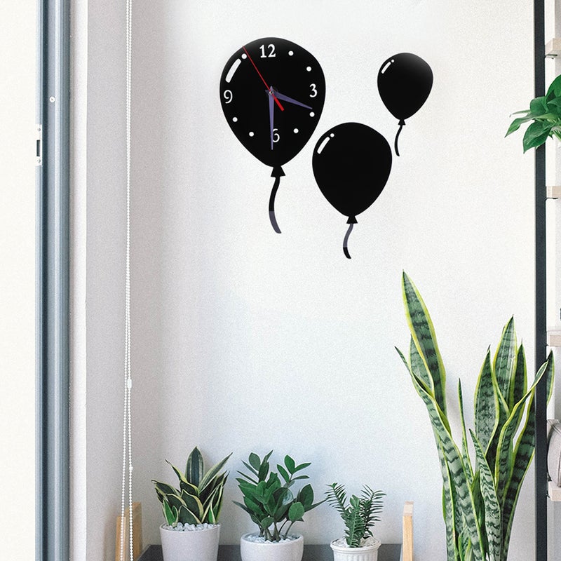 2pcs Balloon Shape Fashion Clock Adhesive Mirror Wall Clock Hanging Clock for Office Home Living Room Without Battery (Black) - Image 3