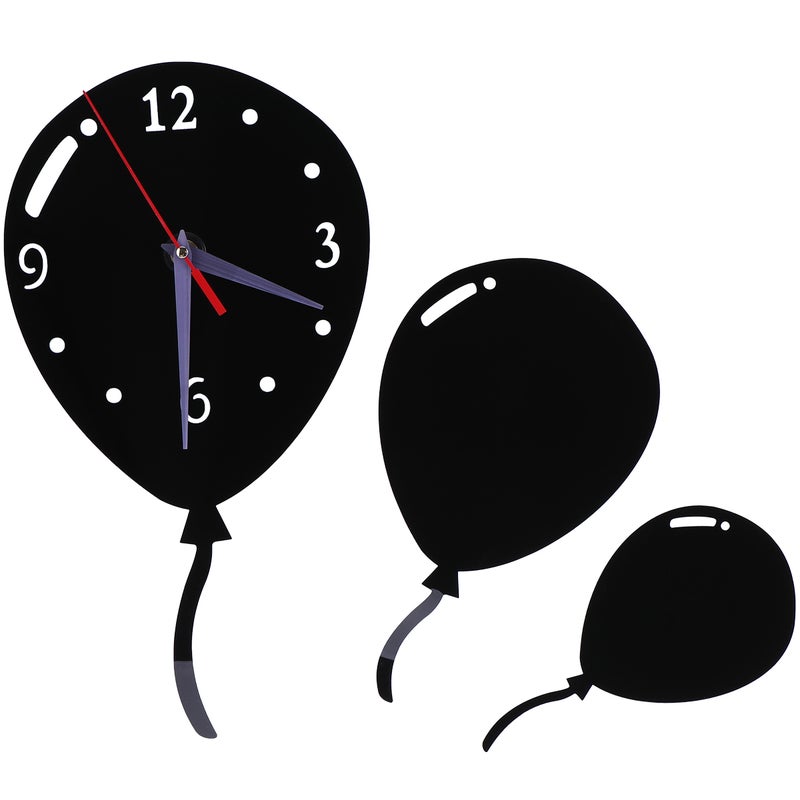 2pcs Balloon Shape Fashion Clock Adhesive Mirror Wall Clock Hanging Clock for Office Home Living Room Without Battery (Black) - Image 4