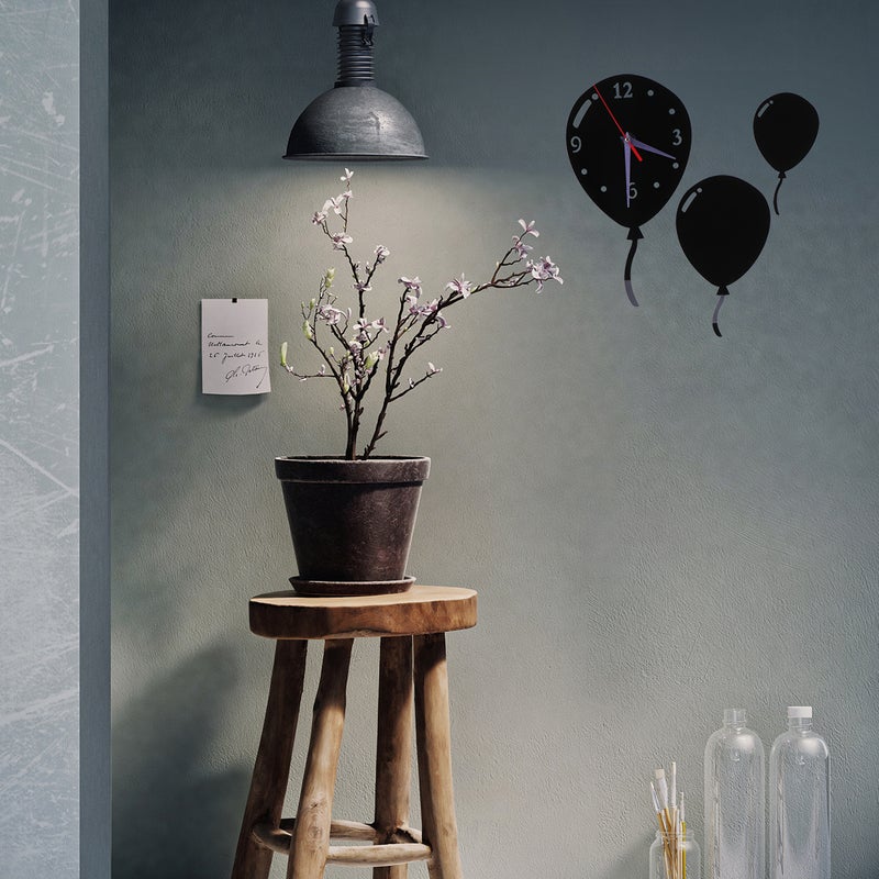 2pcs Balloon Shape Fashion Clock Adhesive Mirror Wall Clock Hanging Clock for Office Home Living Room Without Battery (Black) - Image 5