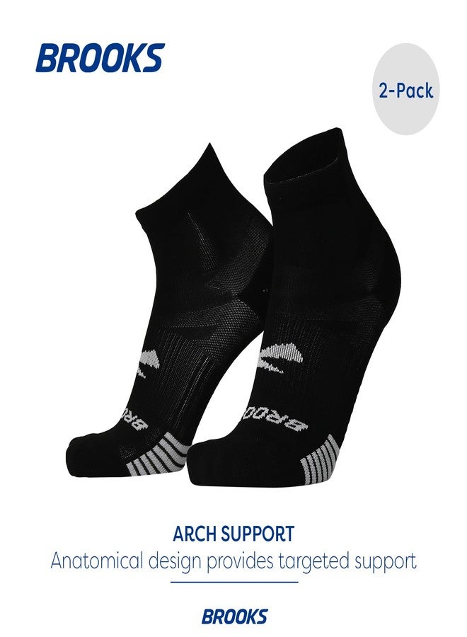 Brooks Ghost Lite Quarter Socks I Performance Running, Comfort Fit with Arch Support for Men & Women (2-Pack Set) - Black - Large - Image 3