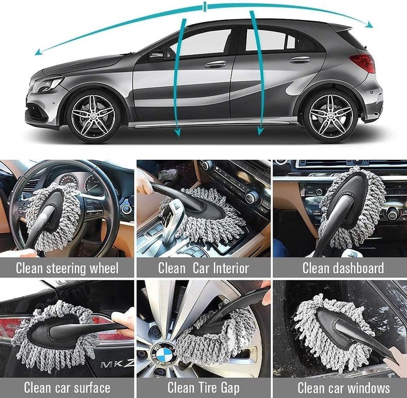 OTO2EYE 5 PCs Microfiber Car Duster with Long Handle Car Cleaning Brush Exteriror and Interiror Car Cleaning Cloth Car Ac Vent Cleaner Brush for Car, Motorbike, SUVs Car Cleaning Kit (Combo 5) - Image 3