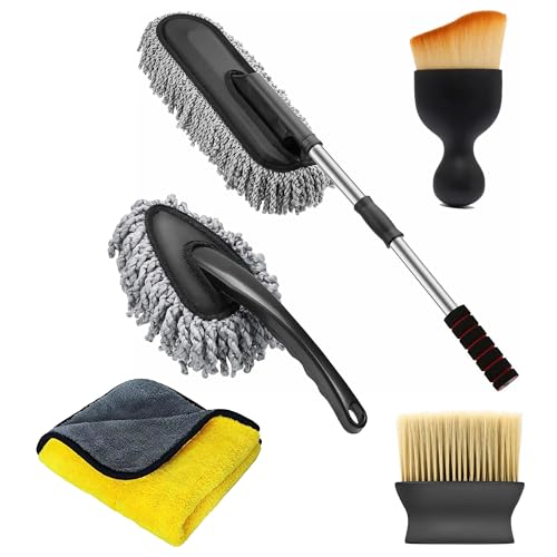 OTO2EYE 5 PCs Microfiber Car Duster with Long Handle Car Cleaning Brush Exteriror and Interiror Car Cleaning Cloth Car Ac Vent Cleaner Brush for Car, Motorbike, SUVs Car Cleaning Kit (Combo 5) - Image 1