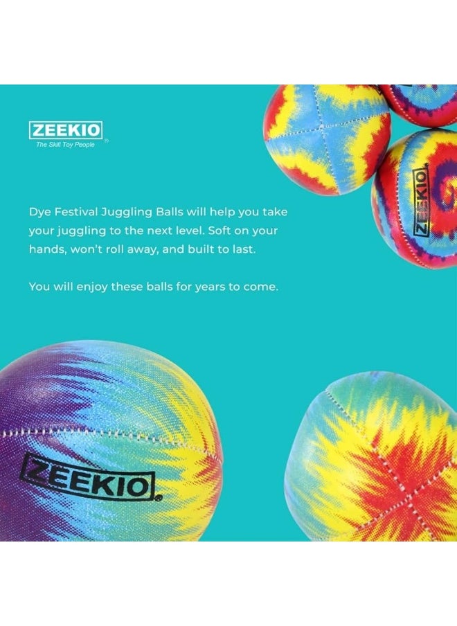 Zeekio Zeekio - Tie Dye Festival Juggling Ball - Professional Grade - Suitable for All Levels & Ages - Synthetic Leather Ball Durable - 120 Grams - Pack of 3 - Rainbow Burst  - Image 5