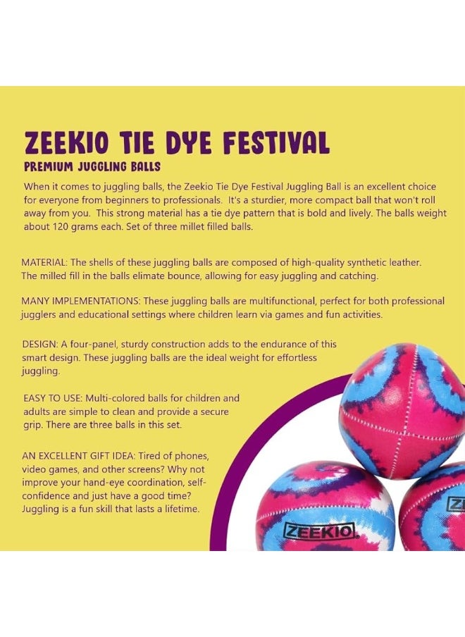 Zeekio Zeekio - Tie Dye Festival Juggling Ball - Professional Grade - Suitable for All Levels & Ages - Synthetic Leather Ball Durable - 120 Grams - Pack of 3 - Rainbow Burst  - Image 4