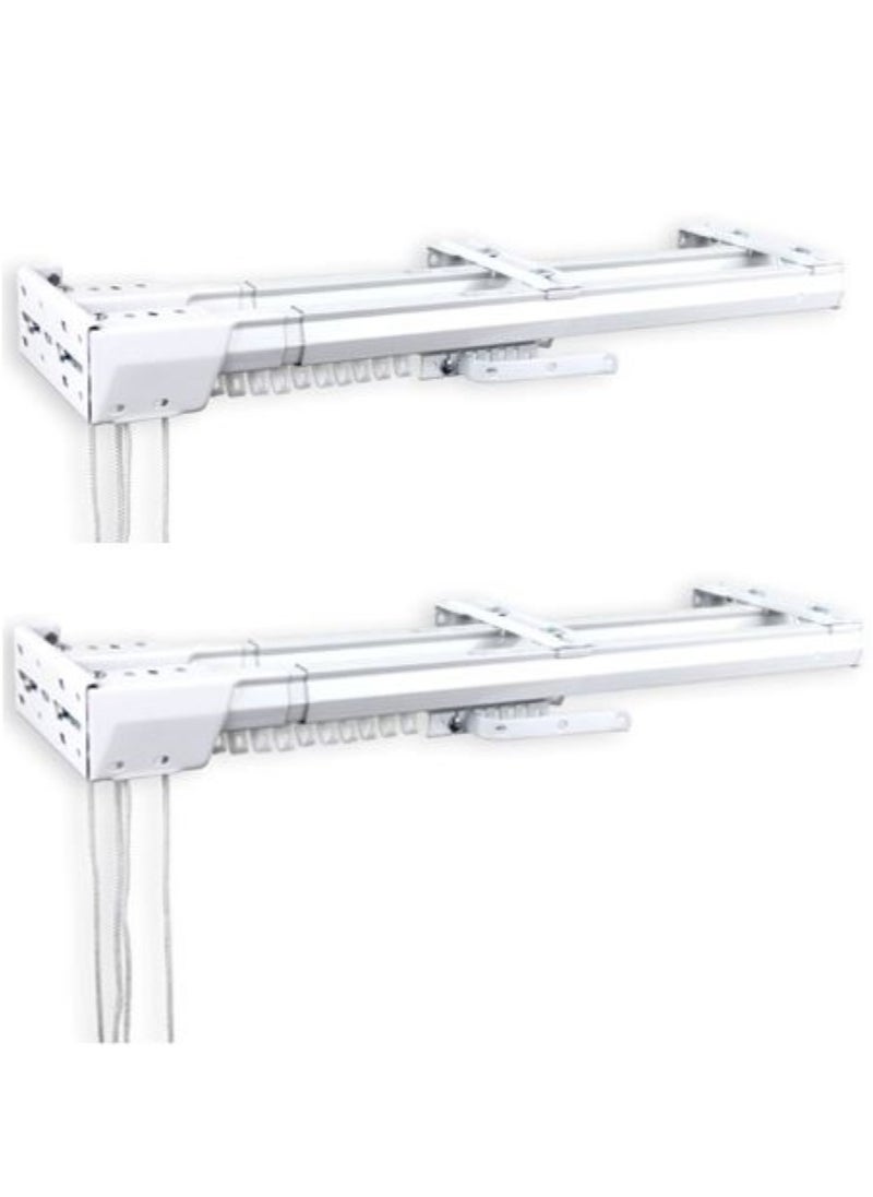 AL WADI FURNITURE Set of 2 Heavy Duty Ultra Corded Double Adjustable Extendable Traverse Curtain Rails Curtain Tracks with Curtain Hanging Pinch Pleat 4 Prongs Hooks, 112 – 210 cm, WHITE  - Image 3
