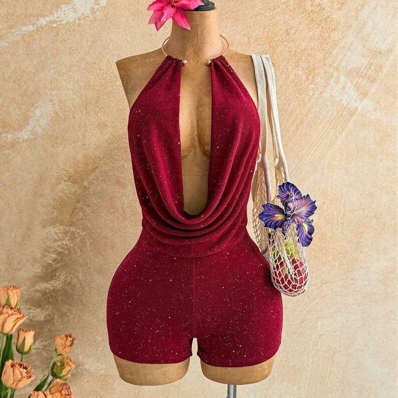 Women's Halter Neck Bodycon Jumpsuit in Red - Image 4
