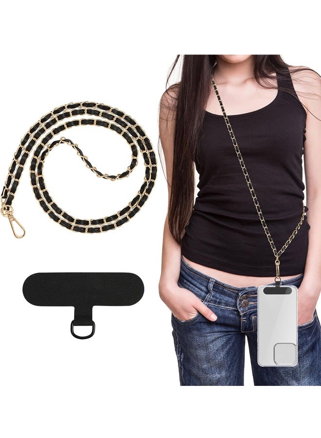 Universal Phone Lanyard, Metal Cell Phone Chain Anti-Theft Crossbody Strap for iPhone 16, 15 and Most Smartphones, Cell Phone Neck Holder for Women, Gold & Black - Image 1