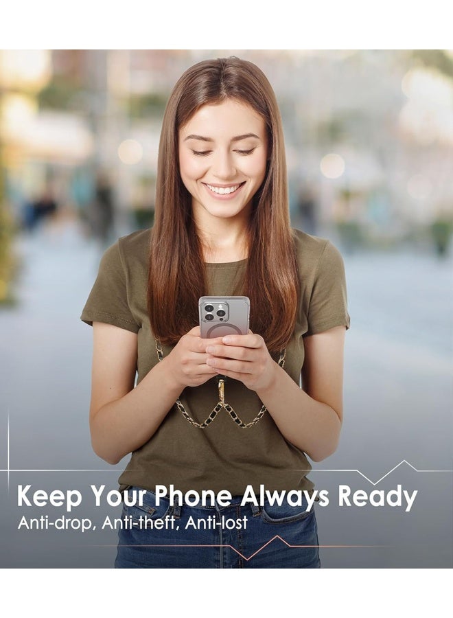 Universal Phone Lanyard, Metal Cell Phone Chain Anti-Theft Crossbody Strap for iPhone 16, 15 and Most Smartphones, Cell Phone Neck Holder for Women, Gold & Black - Image 3