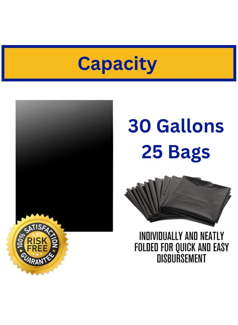 AlsayedP 30 Gallon Heavy Duty Trash Bags 25 Black Plastic Garbage Bags for Contractor, Industrial, Home, Kitchen, Commercial, Yard, Lawn, Leaf (30 Gallons, 25 Bags) - Image 2