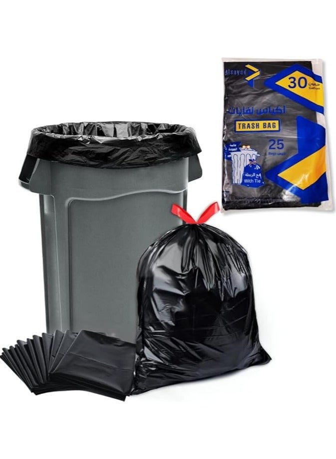 AlsayedP 30 Gallon Heavy Duty Trash Bags 25 Black Plastic Garbage Bags for Contractor, Industrial, Home, Kitchen, Commercial, Yard, Lawn, Leaf (30 Gallons, 25 Bags) - Image 1